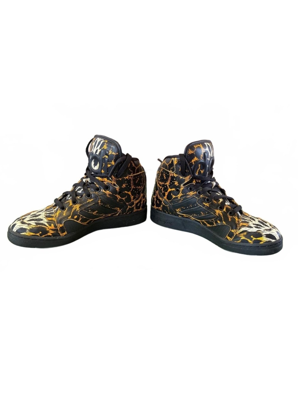 Adidas High Top Sneakers with Black and Gold Animal Print Pattern